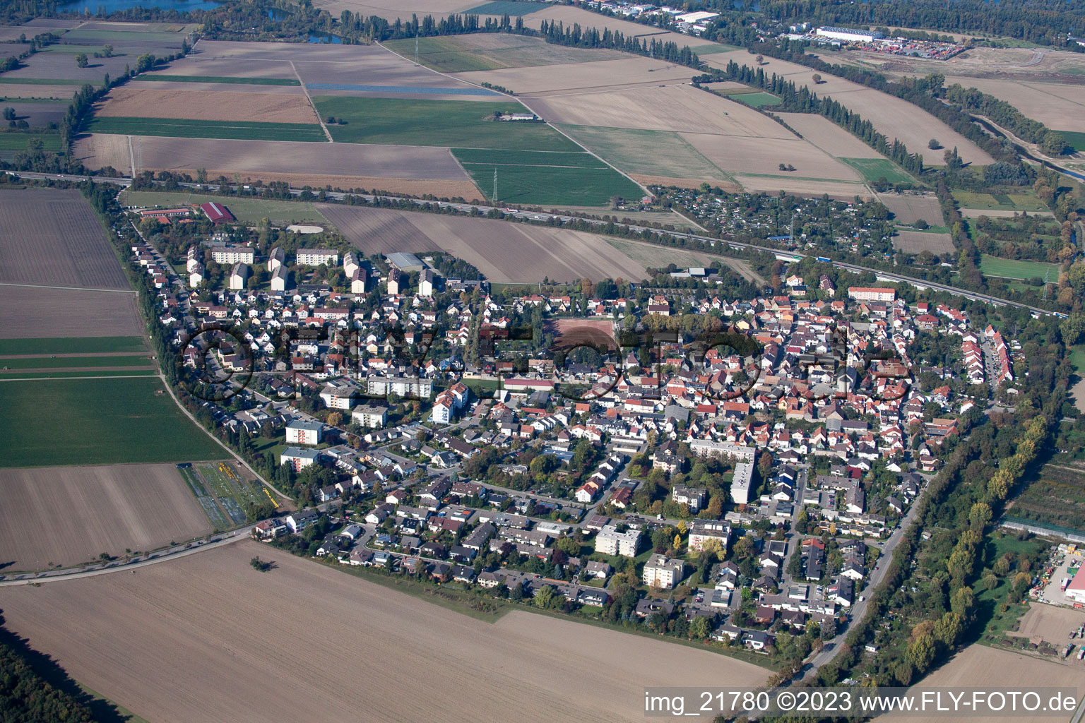 Schrägluftbild von Ortsteil Mörsch in Frankenthal im Bundesland Rheinland-Pfalz, Deutschland