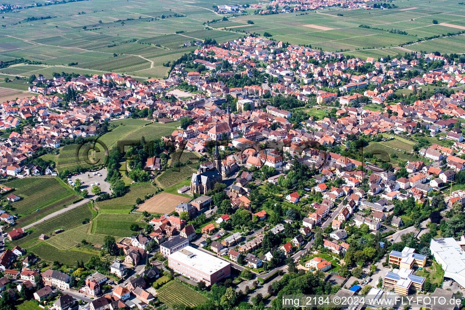 Dorf - Ansicht am Rande von landwirtschaftlichen Feldern und Nutzflächen in Edenkoben im Bundesland Rheinland-Pfalz, Deutschland