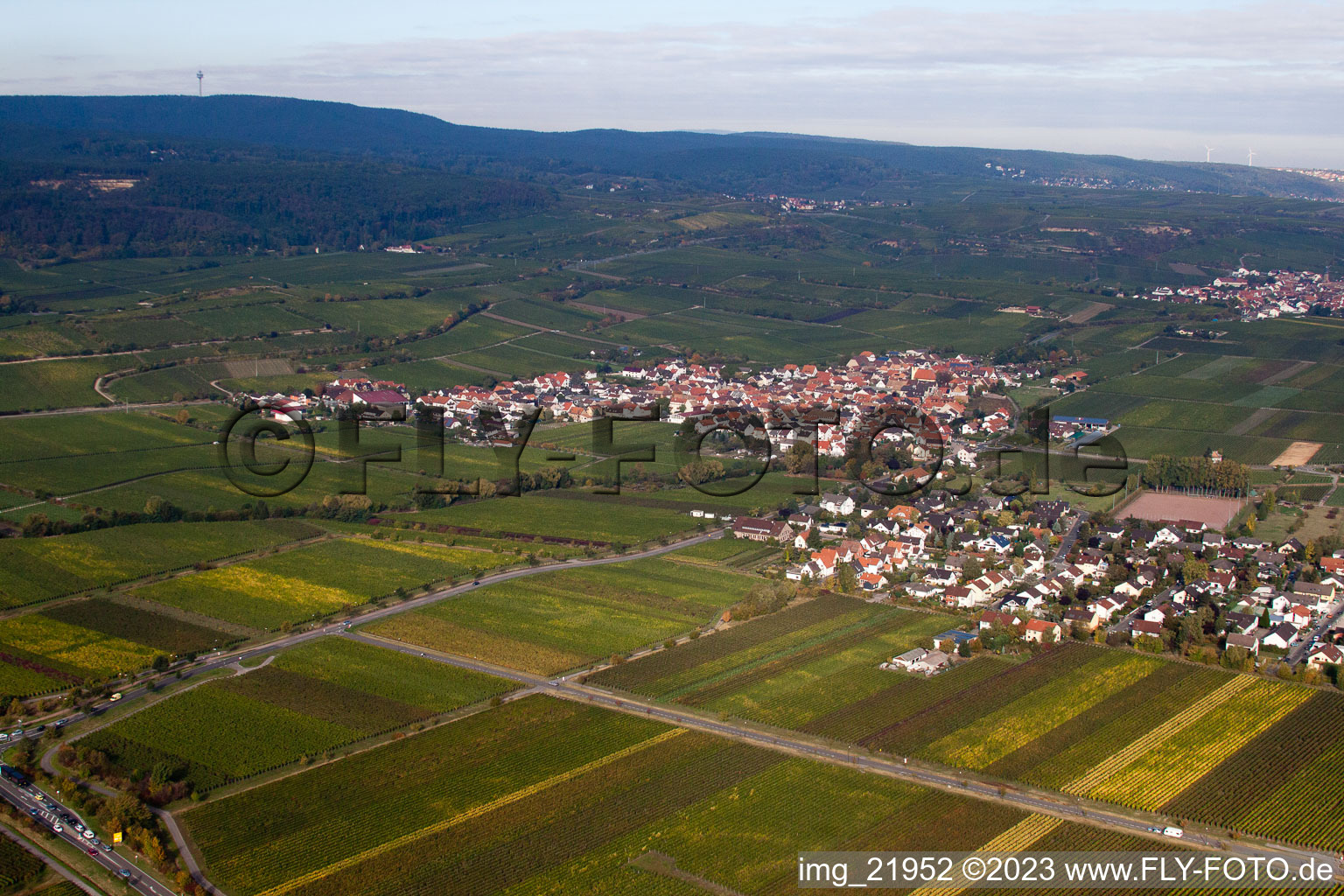 Luftbild von Kallstadt im Bundesland Rheinland-Pfalz, Deutschland