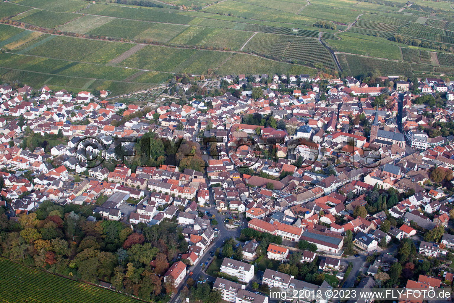 Deidesheim im Bundesland Rheinland-Pfalz, Deutschland von der Drohne aus gesehen