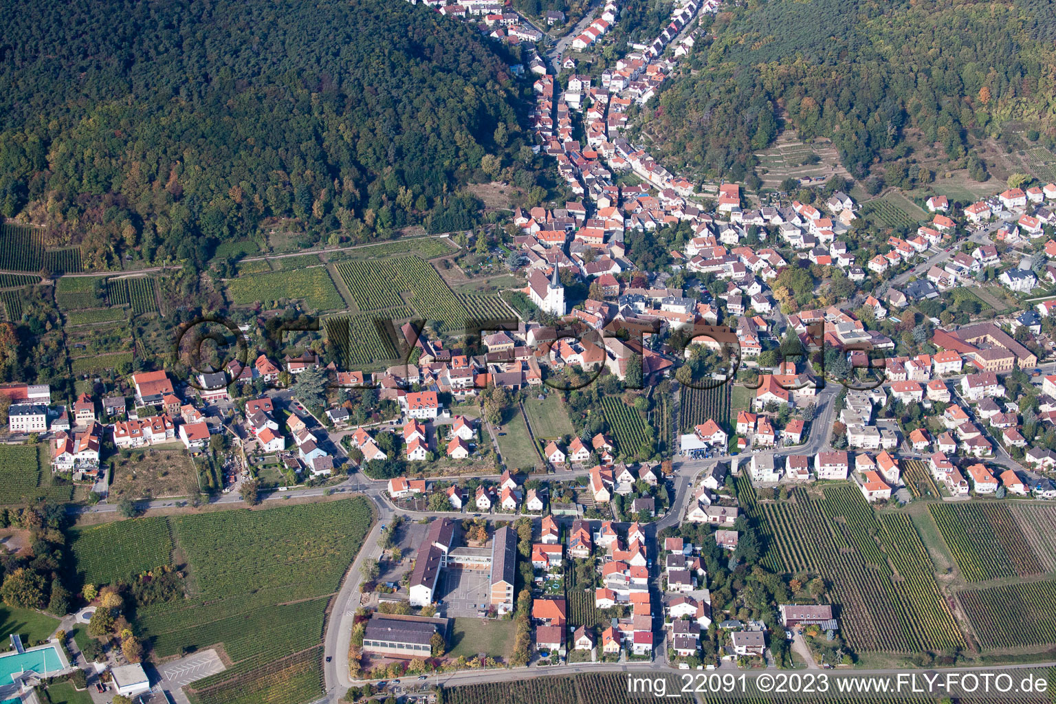 Luftaufnahme von Ortsteil Hambach an der Weinstraße in Neustadt an der Weinstraße im Bundesland Rheinland-Pfalz, Deutschland