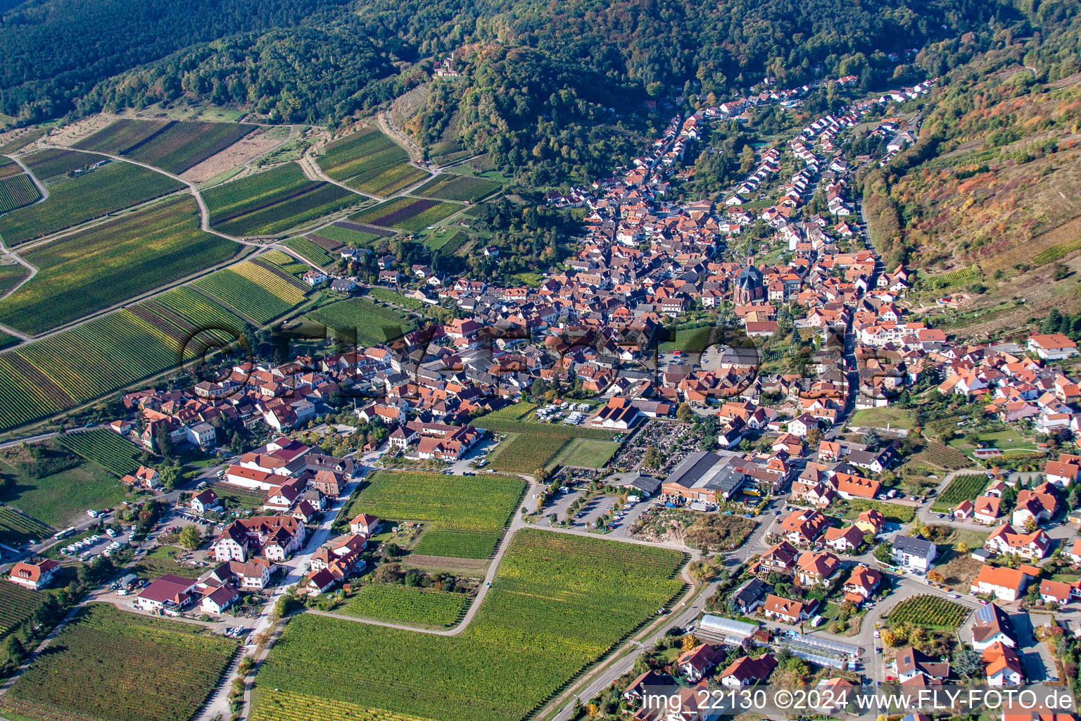 Drohnenbild von Maikammer im Bundesland Rheinland-Pfalz, Deutschland