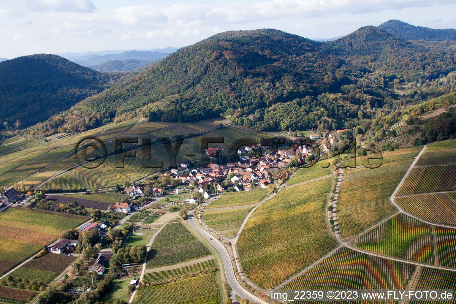 Schrägluftbild von Leinsweiler, Leinsweiler Hof im Bundesland Rheinland-Pfalz, Deutschland