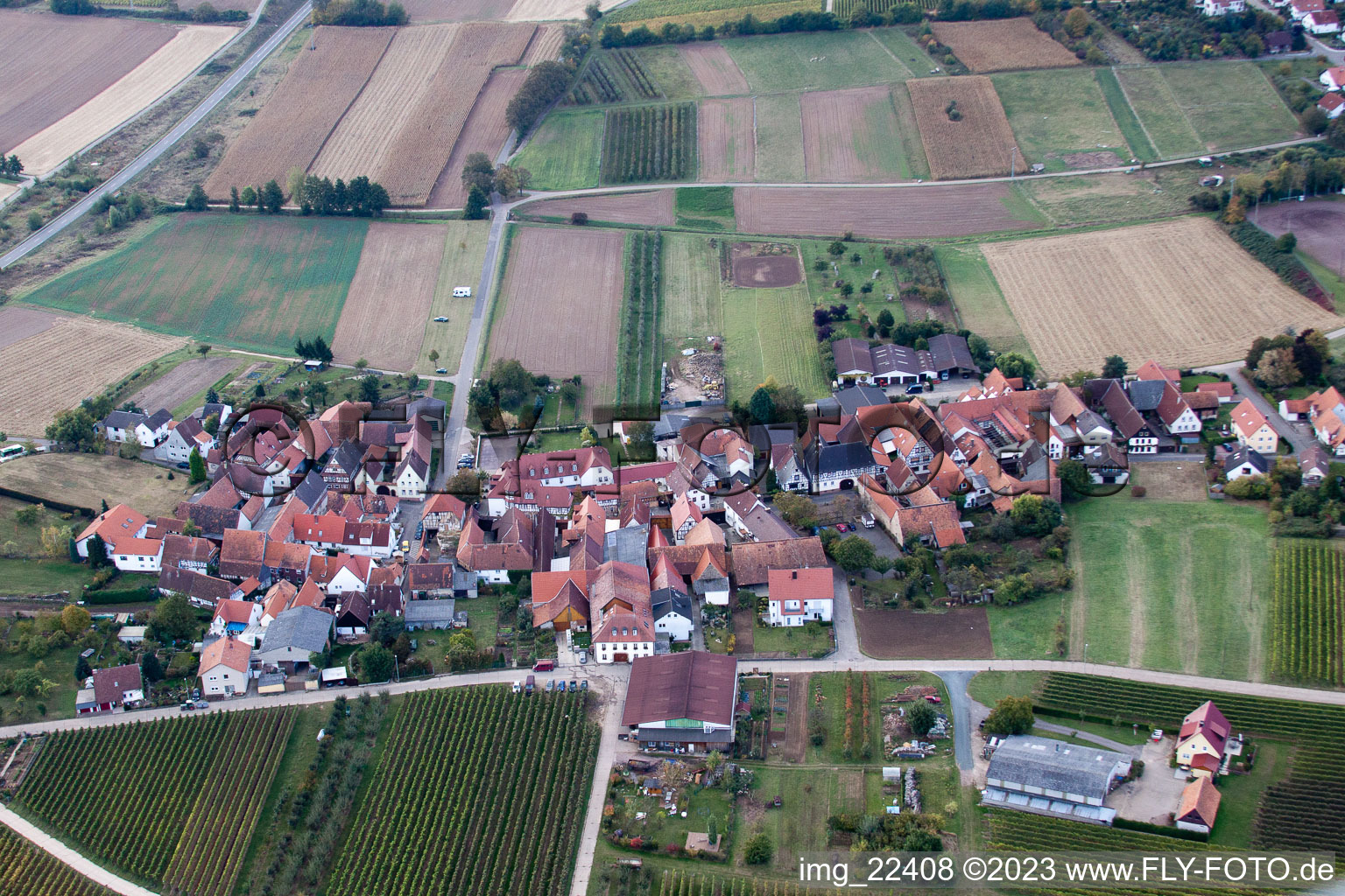 Ortsteil Oberhofen in Pleisweiler-Oberhofen im Bundesland Rheinland-Pfalz, Deutschland vom Flugzeug aus