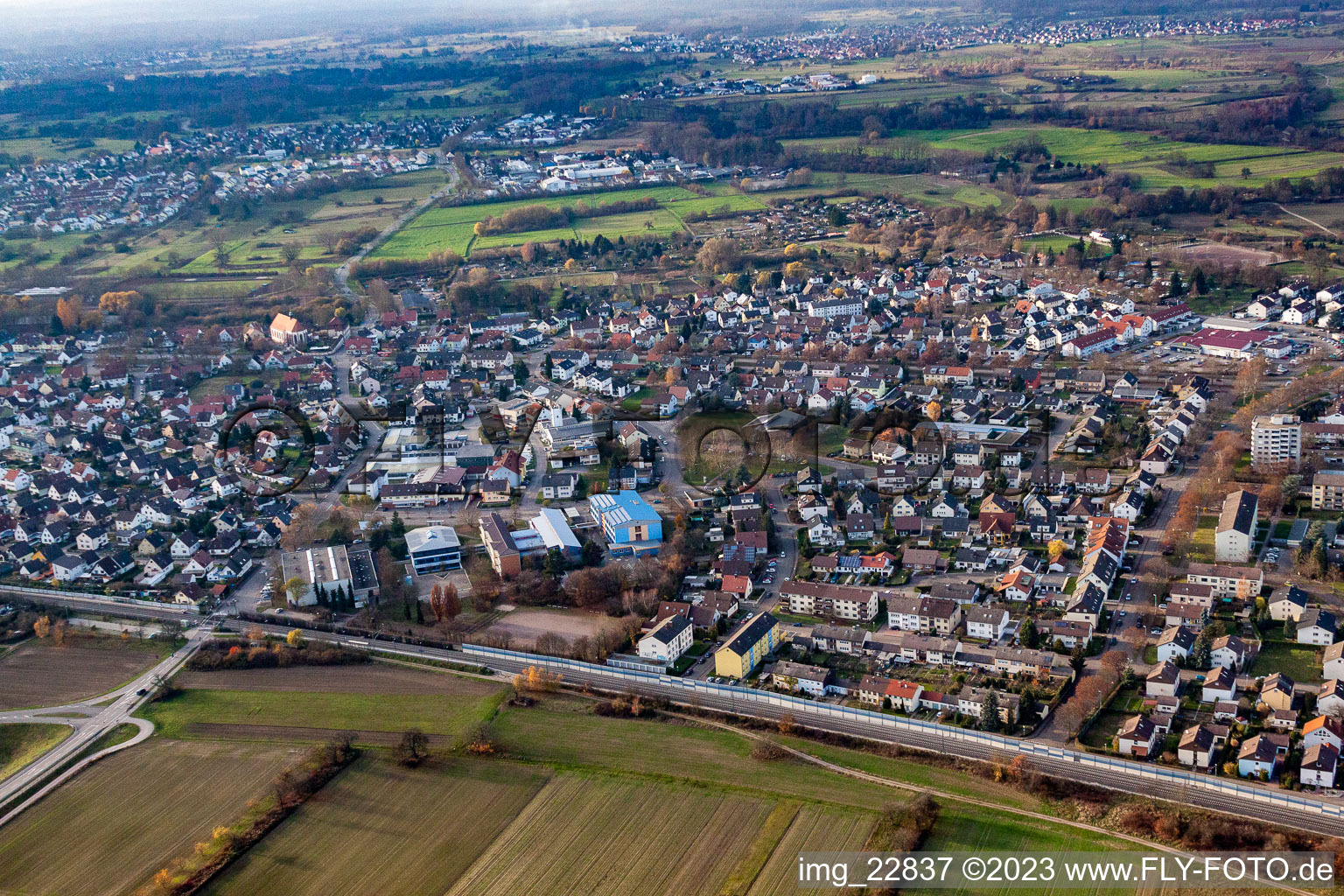 Luftbild von Hardtsporthalle, Realschule in Durmersheim im Bundesland Baden-Württemberg, Deutschland