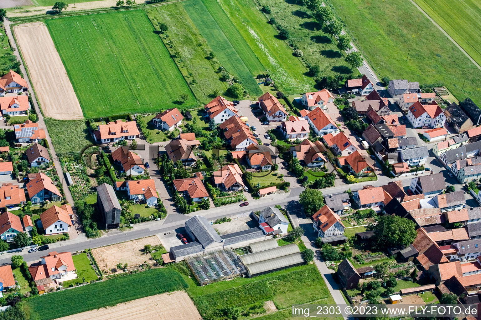 Luftbild von Neubaugebiet Im Geiersching im Ortsteil Hayna in Herxheim bei Landau/Pfalz im Bundesland Rheinland-Pfalz, Deutschland