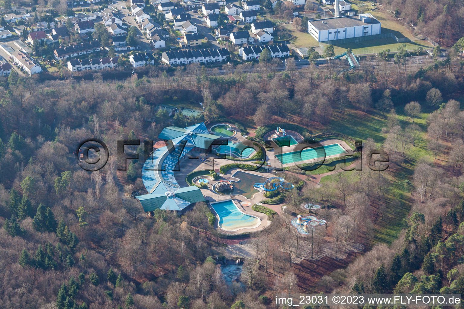 Luftbild von Badepark in Wörth am Rhein im Bundesland Rheinland-Pfalz, Deutschland