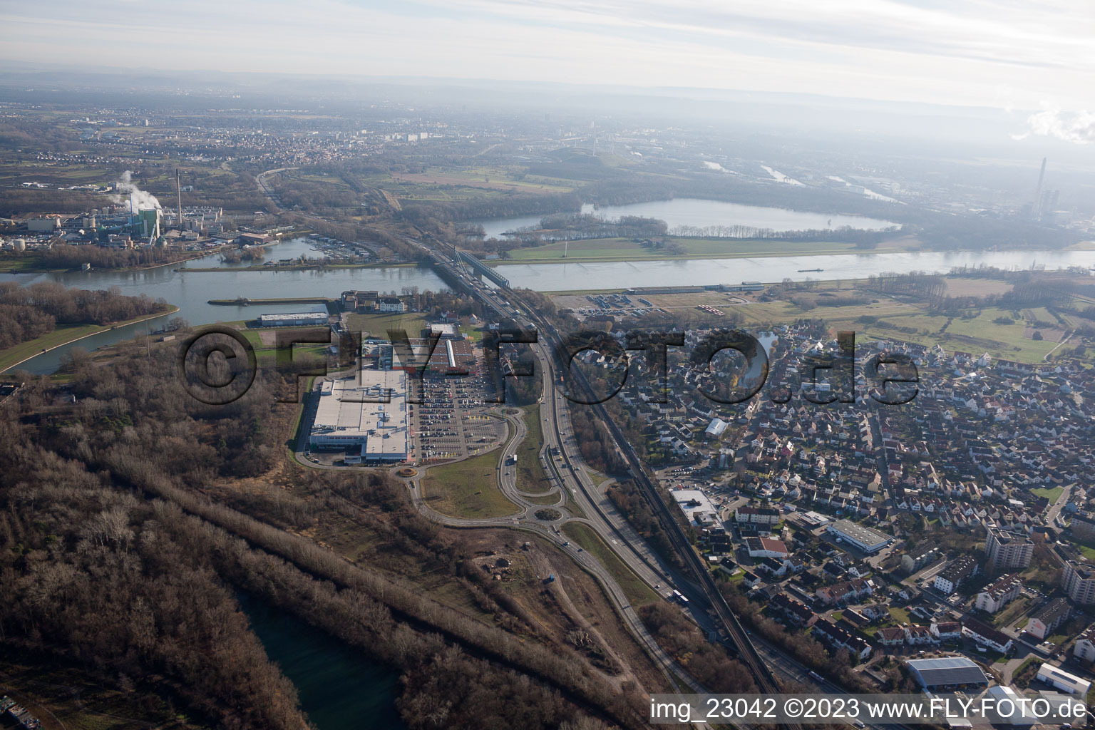 Ortsteil Maximiliansau in Wörth am Rhein im Bundesland Rheinland-Pfalz, Deutschland aus der Luft