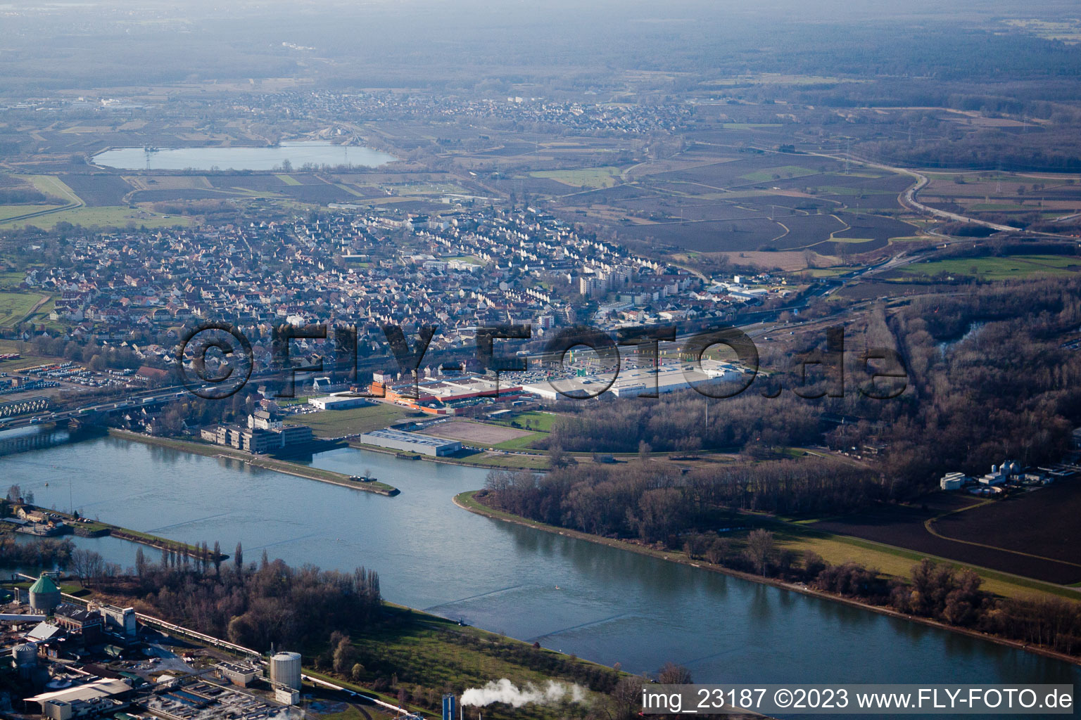 Ortsteil Maximiliansau in Wörth am Rhein im Bundesland Rheinland-Pfalz, Deutschland aus der Luft