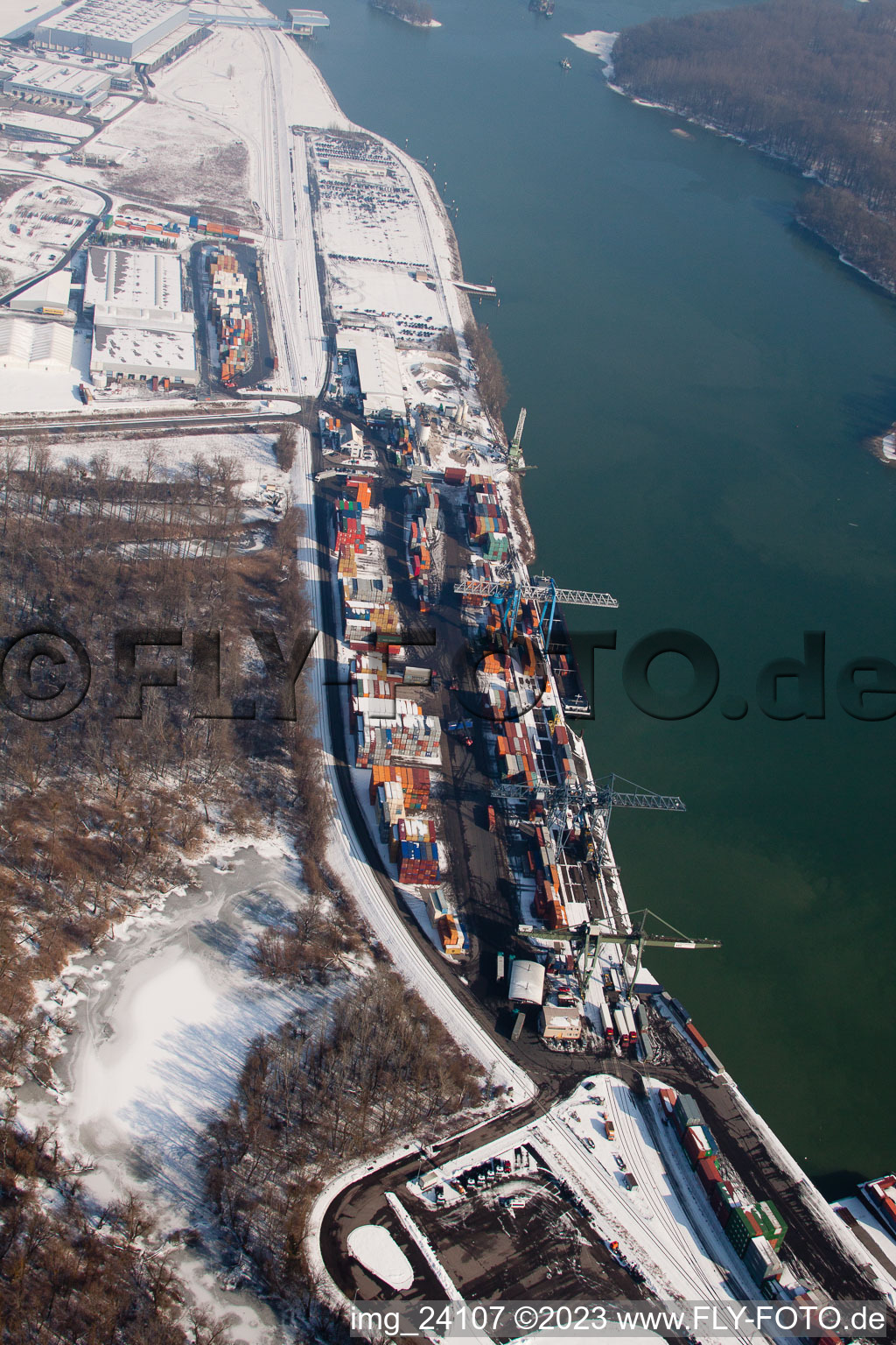 Luftbild von Wörth am Rhein, Containerhafen im Bundesland Rheinland-Pfalz, Deutschland