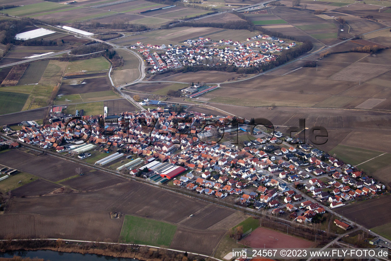 Luftbild von Neupotz von Südosten im Bundesland Rheinland-Pfalz, Deutschland