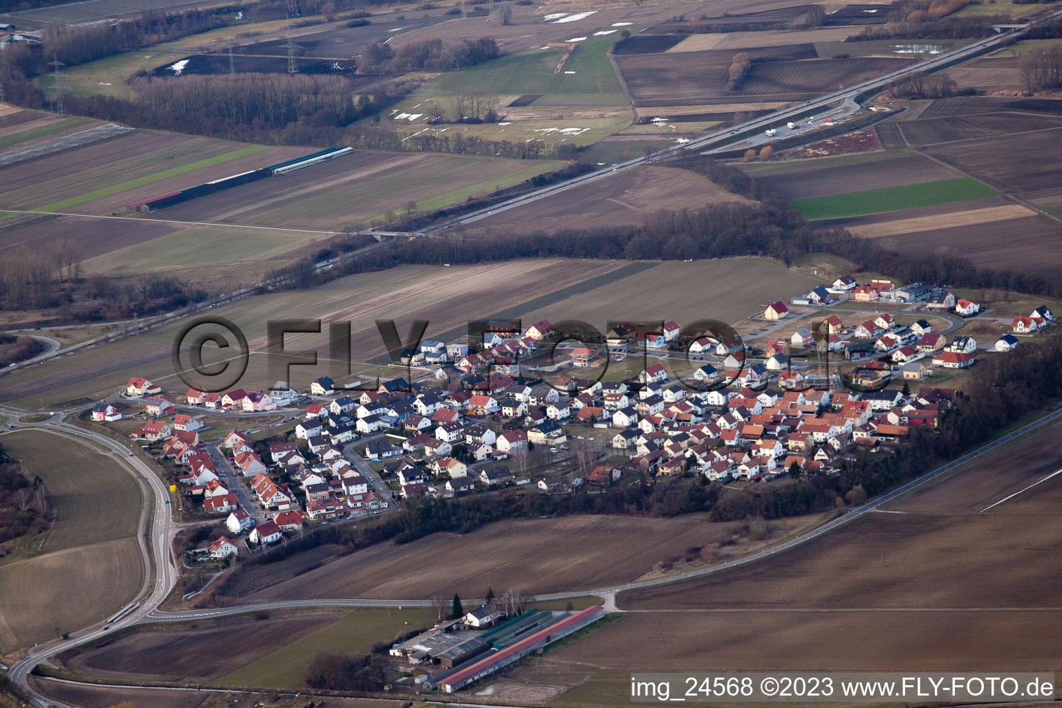 Luftaufnahme von Neupotz von Südosten im Bundesland Rheinland-Pfalz, Deutschland