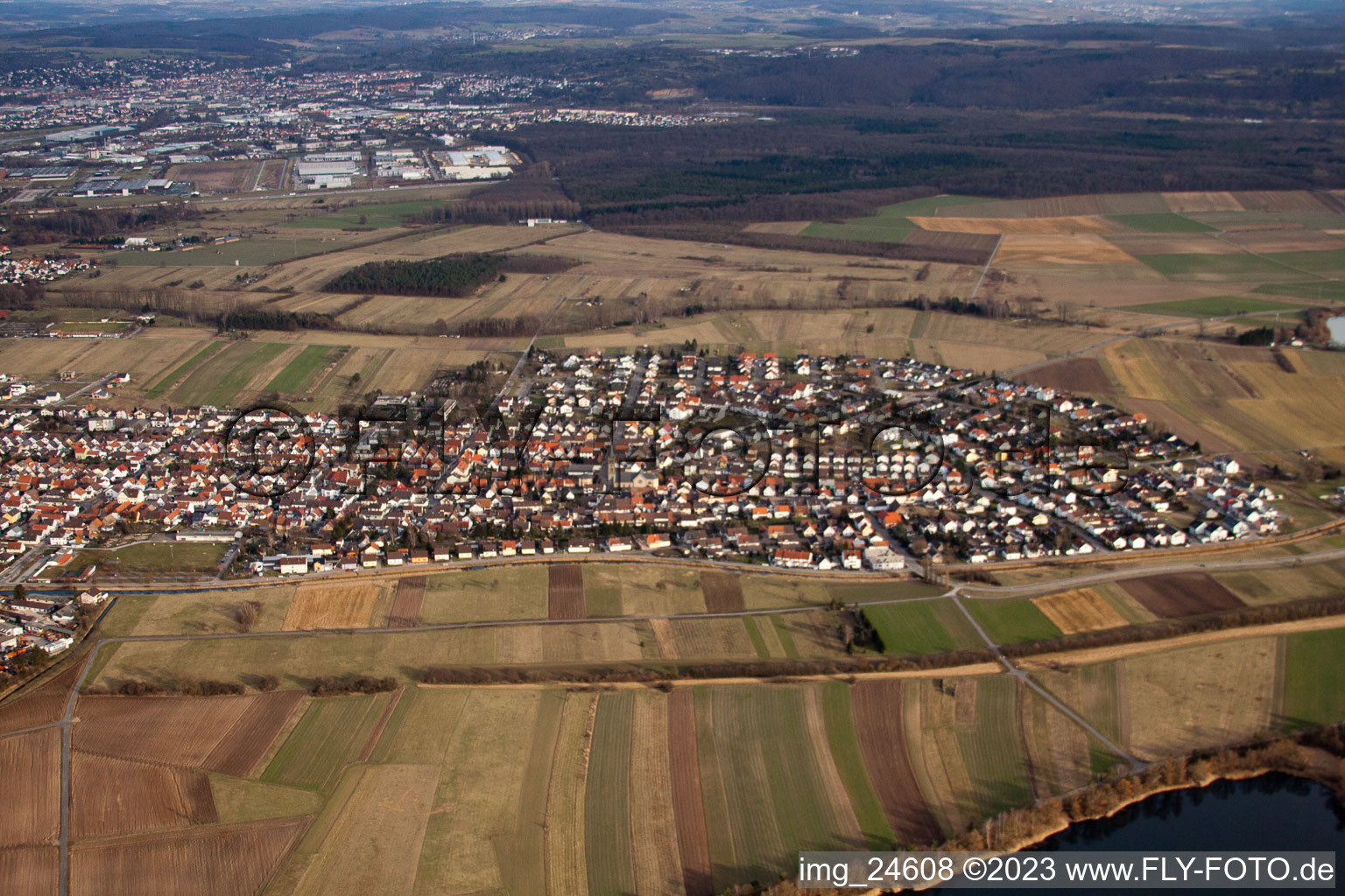 Ortsteil Neuthard in Karlsdorf-Neuthard im Bundesland Baden-Württemberg, Deutschland vom Flugzeug aus