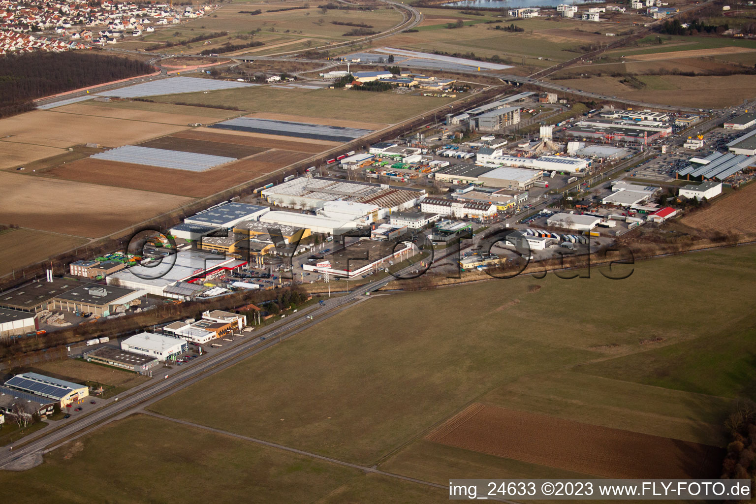 Luftbild von Industriegebiet Am Mantel in Bruchsal im Bundesland Baden-Württemberg, Deutschland