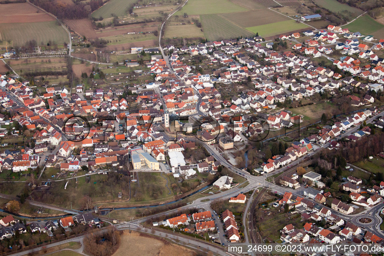 Ortsteil Ubstadt in Ubstadt-Weiher im Bundesland Baden-Württemberg, Deutschland von oben gesehen