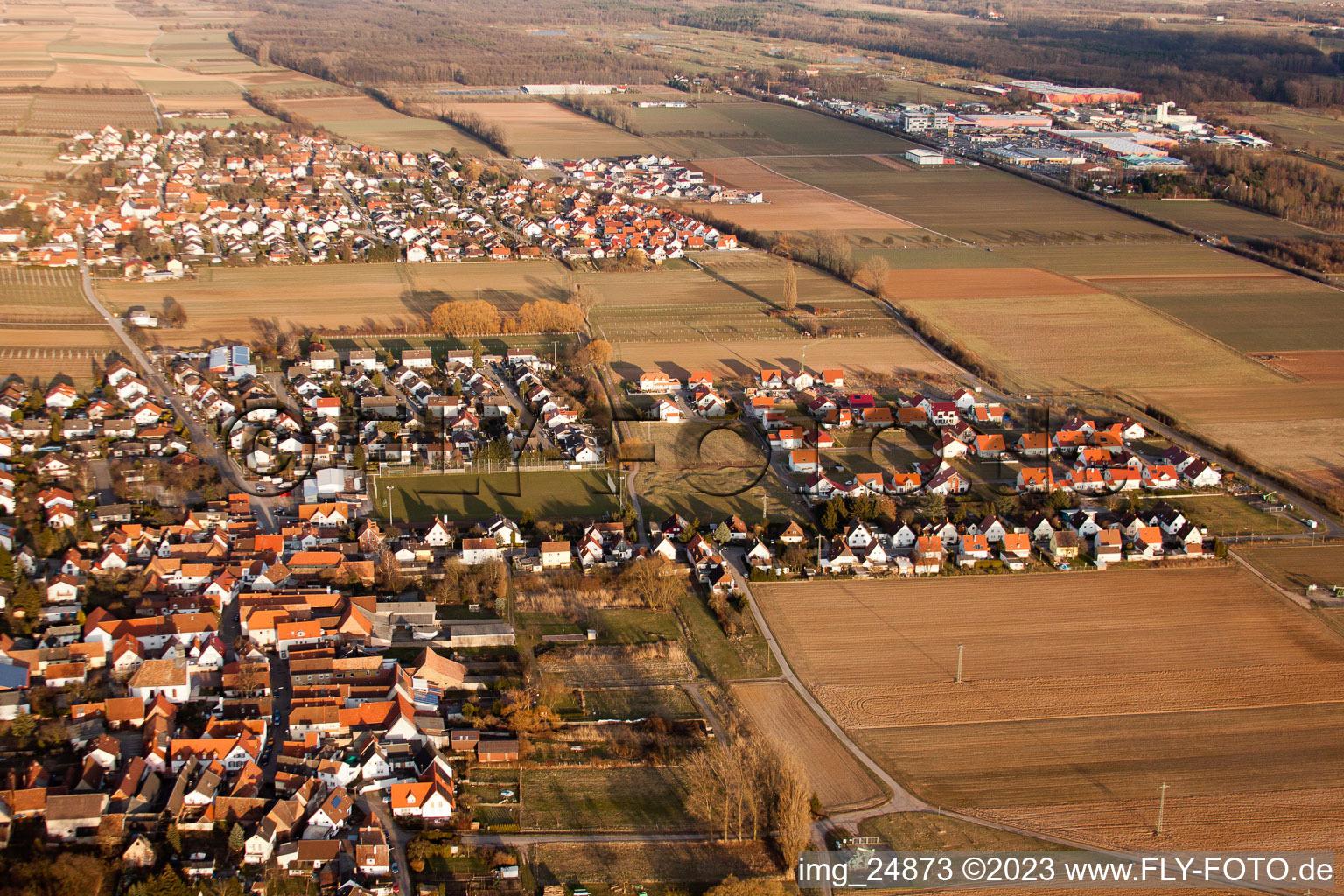 Ortsteil Dammheim in Landau in der Pfalz im Bundesland Rheinland-Pfalz, Deutschland vom Flugzeug aus