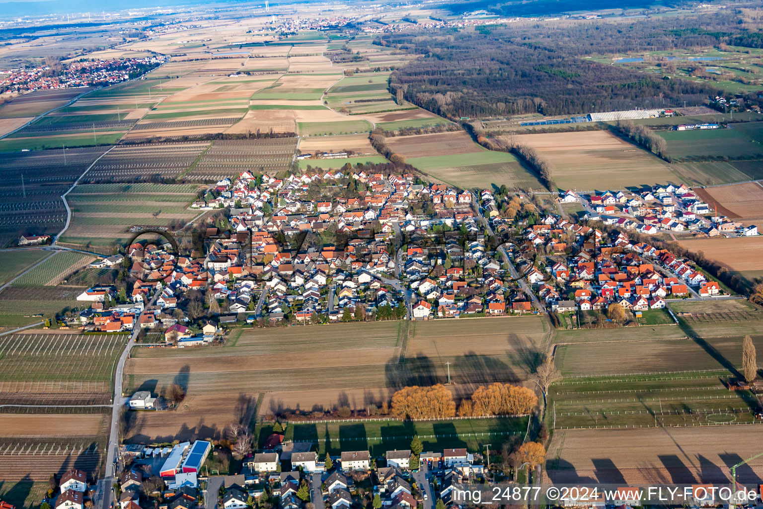 Luftbild von Ortsansicht der Straßen und Häuser der Wohngebiete in Bornheim im Bundesland Rheinland-Pfalz, Deutschland