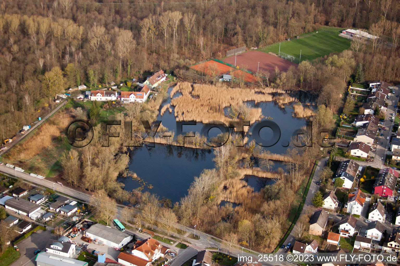 Luftbild von Biotope am Waldweg im Ortsteil Neuburgweier in Rheinstetten im Bundesland Baden-Württemberg, Deutschland