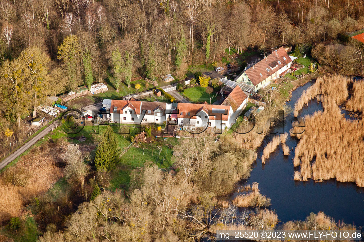 Luftaufnahme von Biotope am Waldweg im Ortsteil Neuburgweier in Rheinstetten im Bundesland Baden-Württemberg, Deutschland