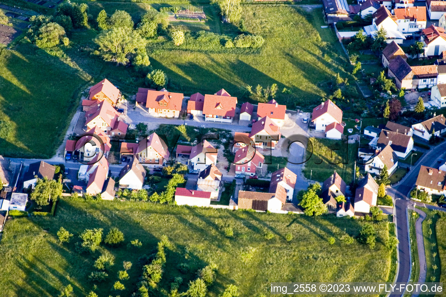Ortsteil Büchelberg in Wörth am Rhein im Bundesland Rheinland-Pfalz, Deutschland aus der Luft