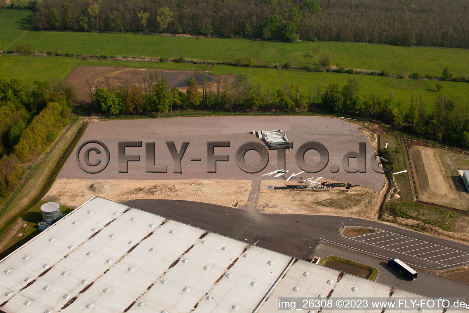 Luftaufnahme von Minderslachen, Logistikcenter Gazely im Gewerbegebiet Horst in Kandel im Bundesland Rheinland-Pfalz, Deutschland