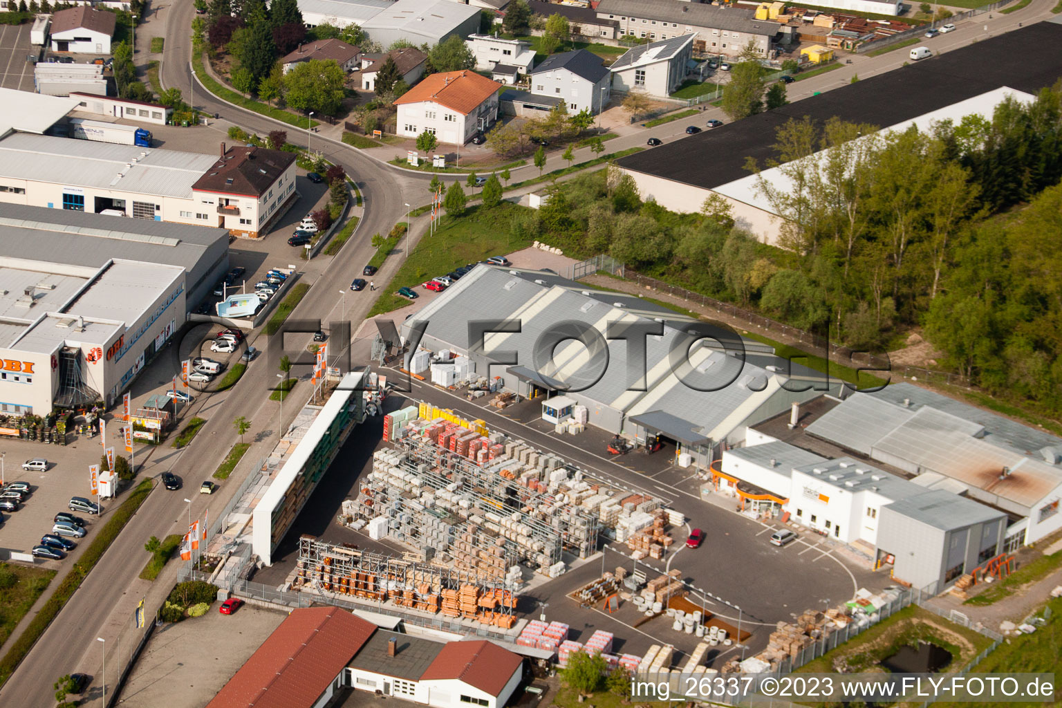 Luftaufnahme von Minderlachen, UNION Baustoffhandel im Ortsteil Minderslachen in Kandel im Bundesland Rheinland-Pfalz, Deutschland