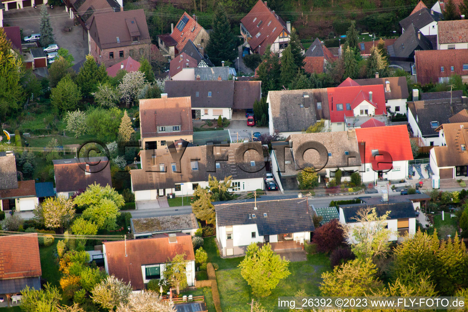 Ortsteil Grünwettersbach in Karlsruhe im Bundesland Baden-Württemberg, Deutschland aus der Luft betrachtet