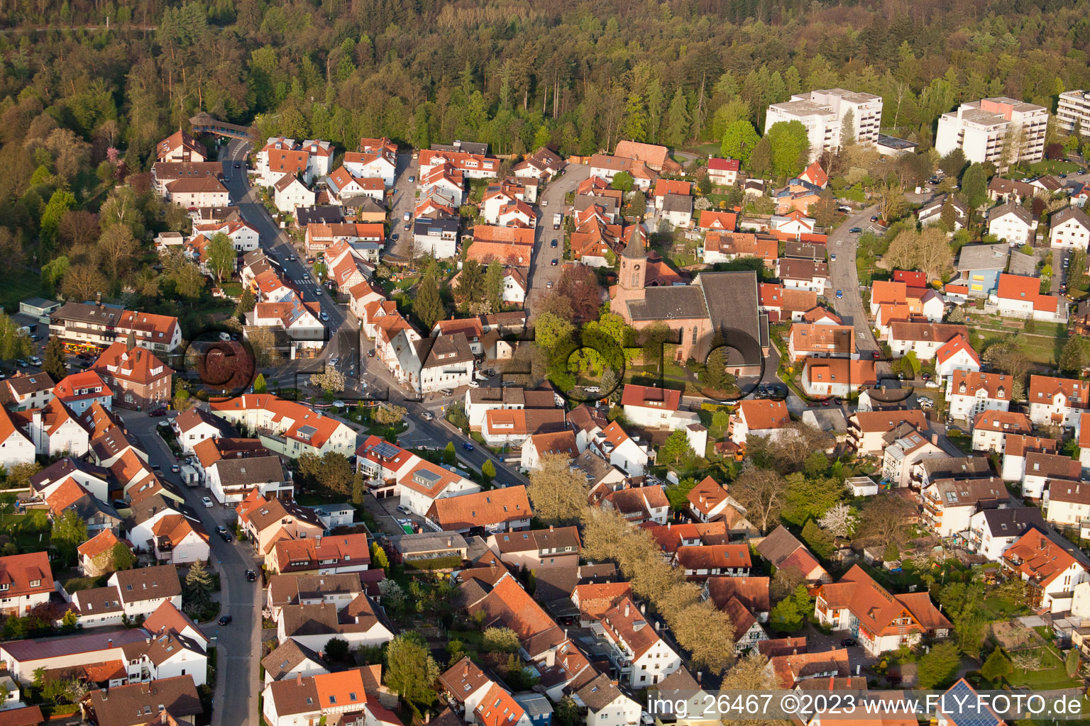 Luftaufnahme von Ortsteil Reichenbach in Waldbronn im Bundesland Baden-Württemberg, Deutschland