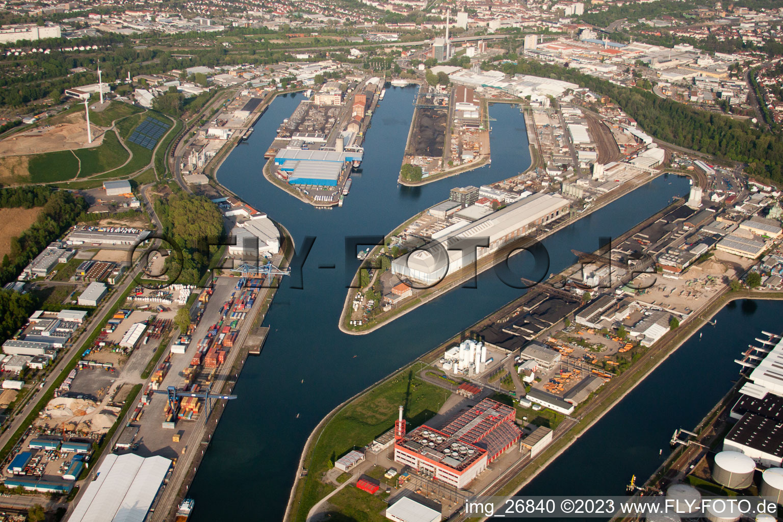 Karlsruhe Rheinhafen, EnBW Neubau Kohlekraftwerk am Rhein im Bundesland Baden-Württemberg, Deutschland aus der Luft