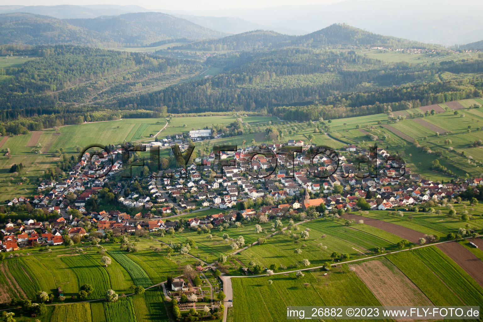 Ortsteil Völkersbach in Malsch im Bundesland Baden-Württemberg, Deutschland aus der Luft betrachtet