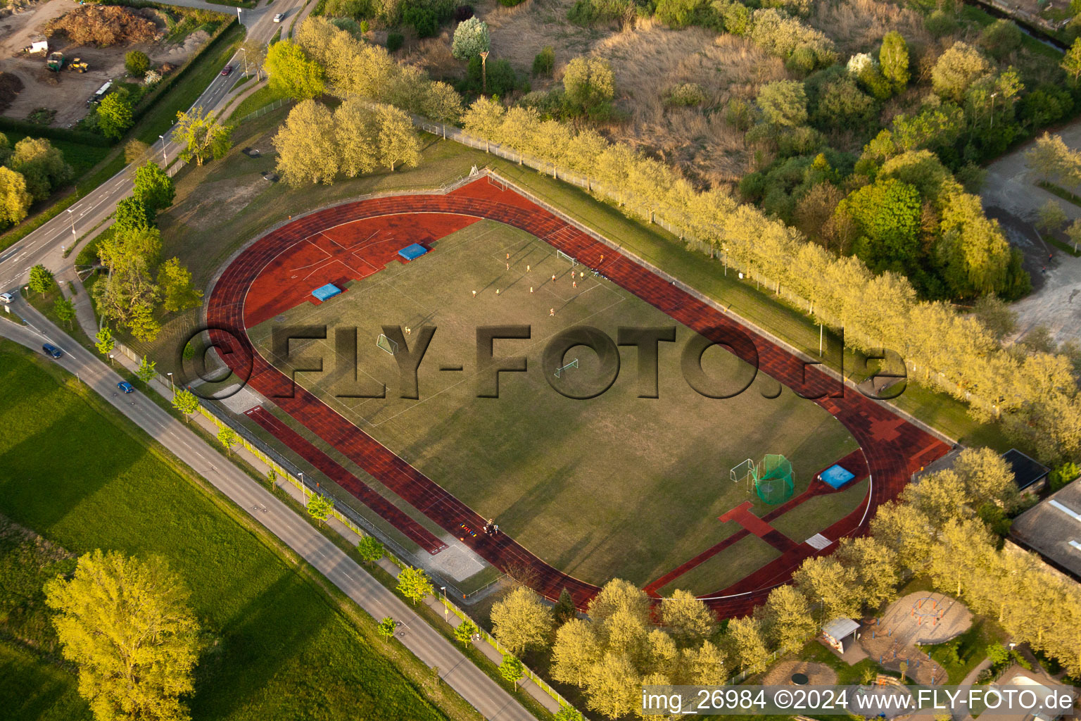 Sportplatz- Fussballplatz des Wilhelm-Hausenstein-Gymnasium in Durmersheim im Bundesland Baden-Württemberg, Deutschland