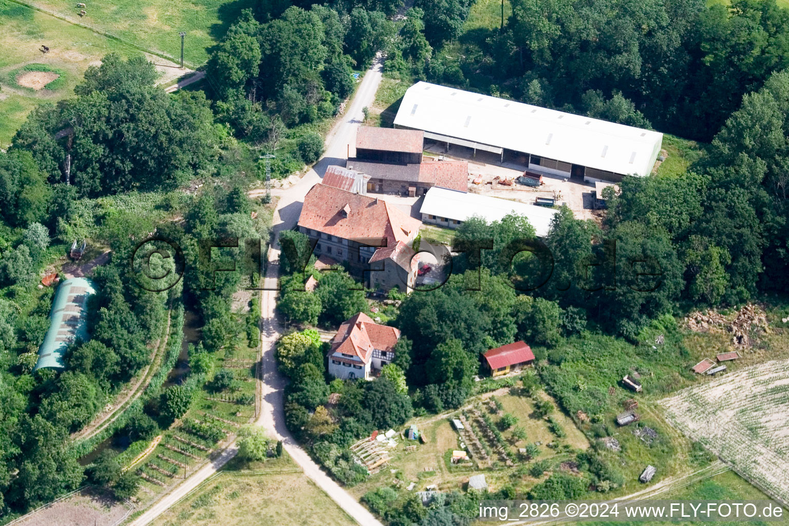Schrägluftbild von Wanzheimer Mühle in Rheinzabern im Bundesland Rheinland-Pfalz, Deutschland