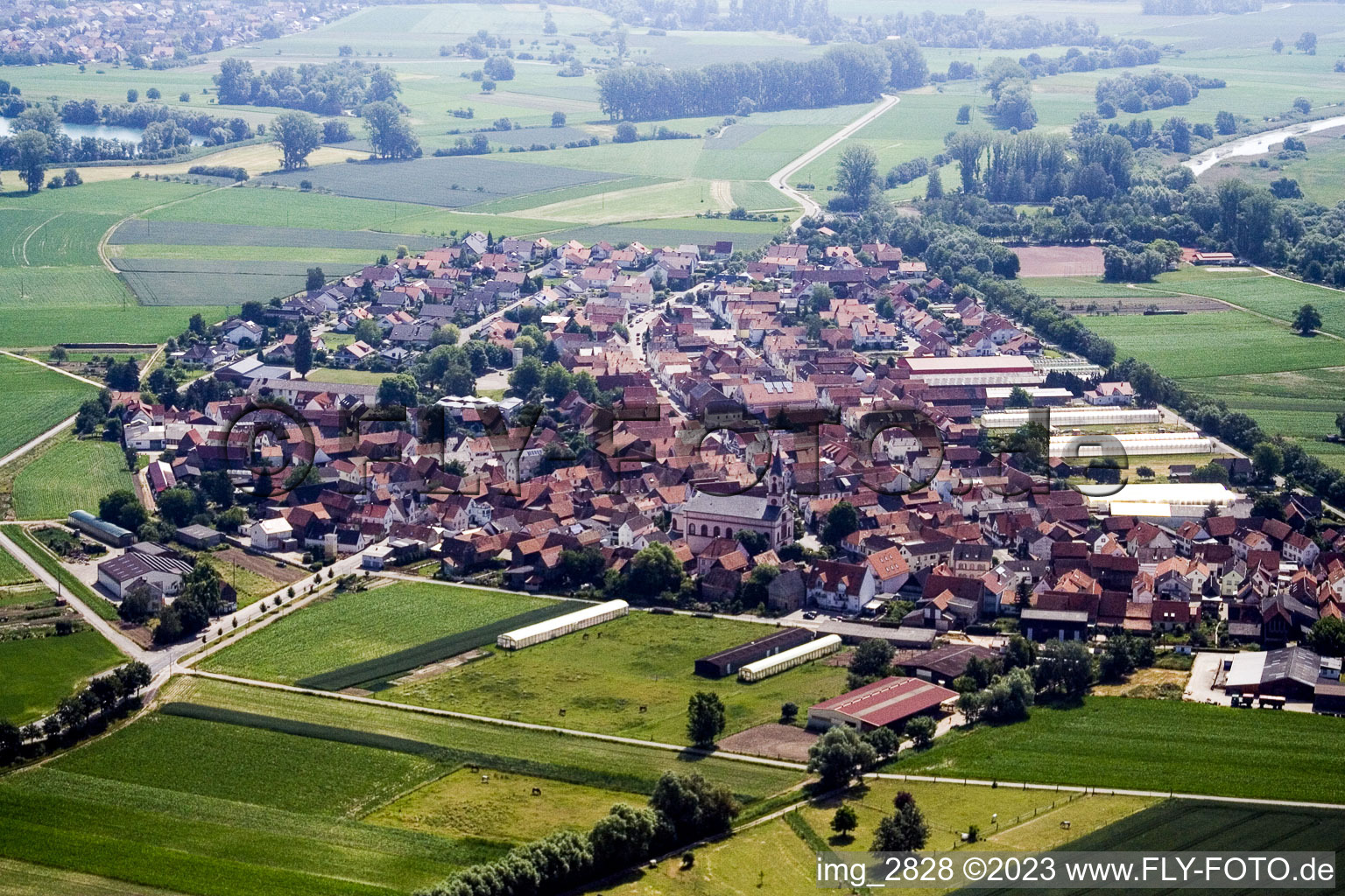 Drohnenbild von Neupotz im Bundesland Rheinland-Pfalz, Deutschland