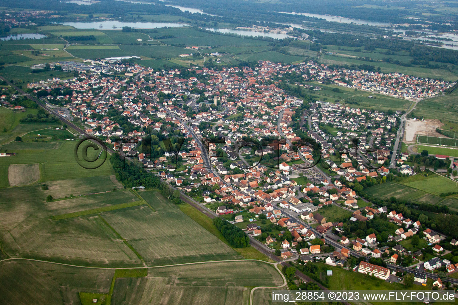 Gambsheim im Bundesland Bas-Rhin, Frankreich aus der Luft