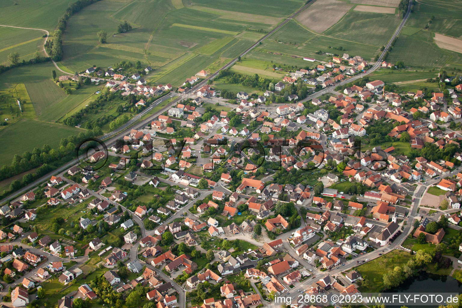 Kilstett im Bundesland Bas-Rhin, Frankreich aus der Vogelperspektive