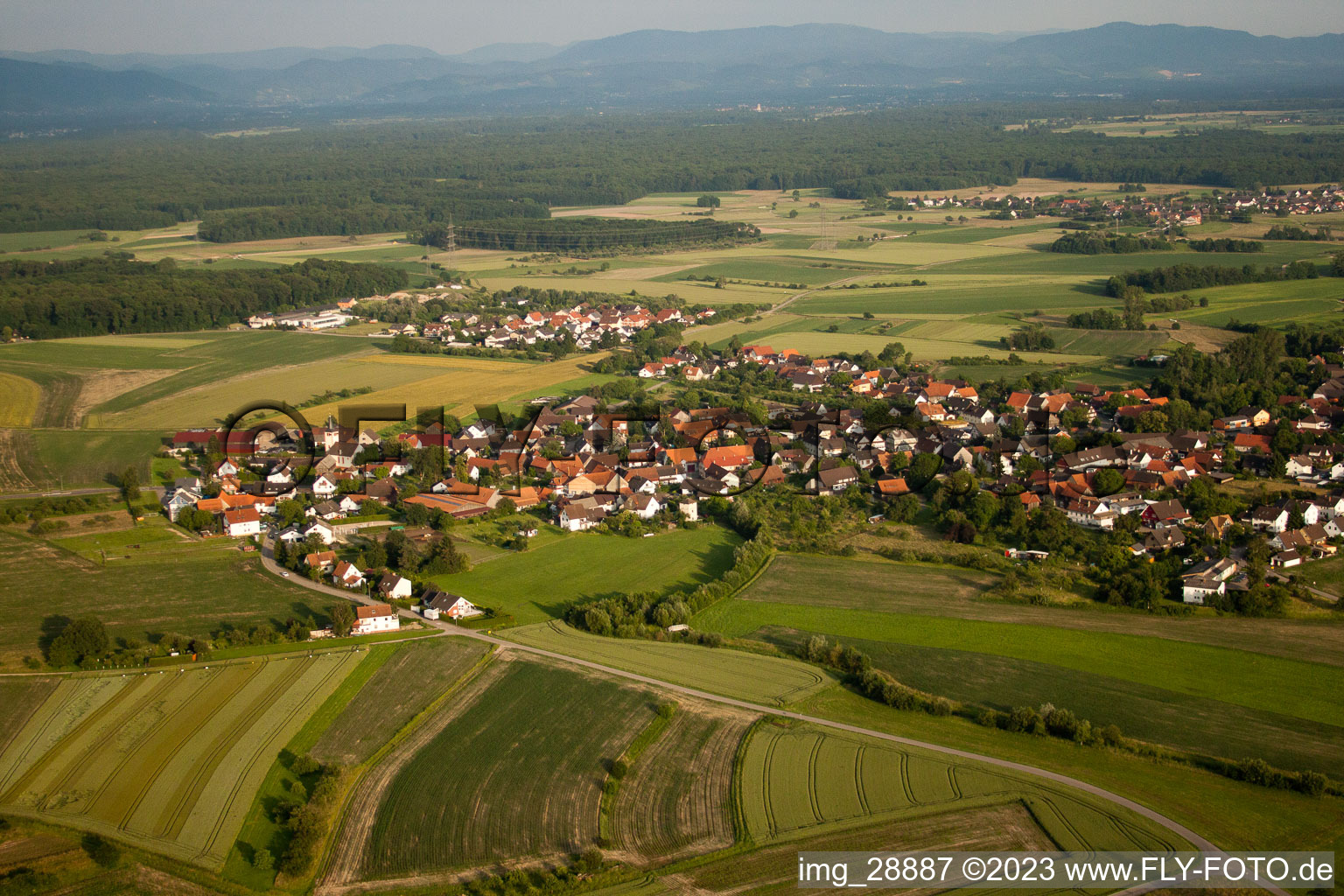 Ortsteil Diersheim in Rheinau im Bundesland Baden-Württemberg, Deutschland von oben