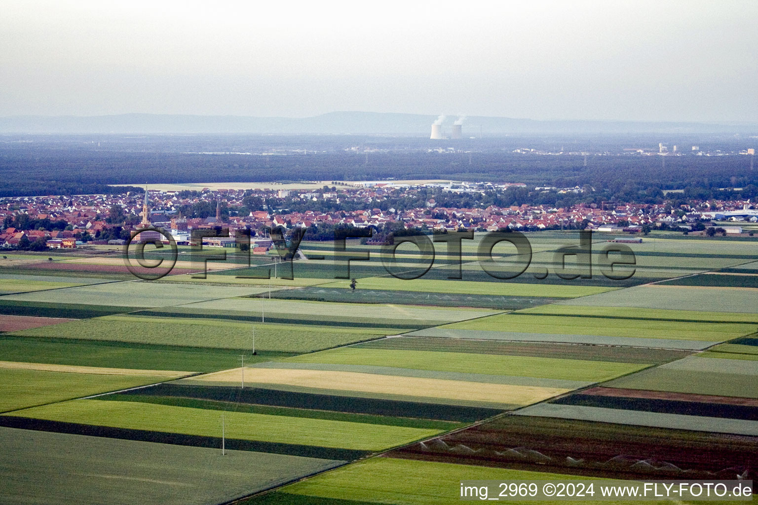 Schrägluftbild von Ortsansicht der Straßen und Häuser der Wohngebiete in Bellheim im Bundesland Rheinland-Pfalz, Deutschland