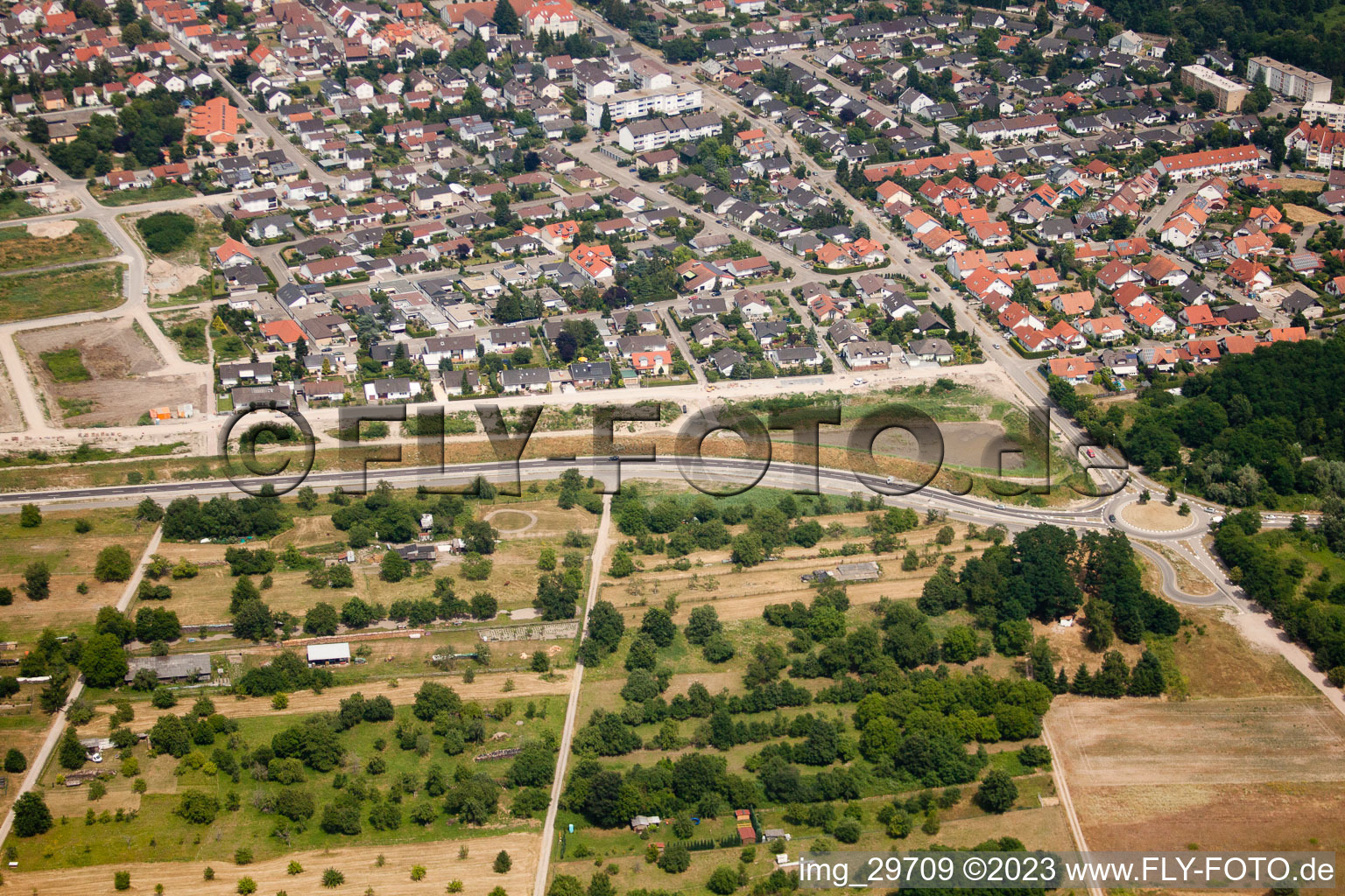 Schrägluftbild von Jockgrim, Neubaugebiet West im Bundesland Rheinland-Pfalz, Deutschland