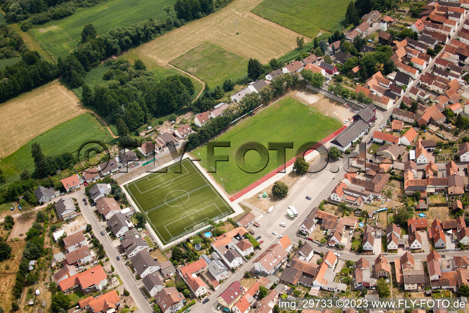 Luftbild von Jockgrim, Fussballplatz im Bundesland Rheinland-Pfalz, Deutschland
