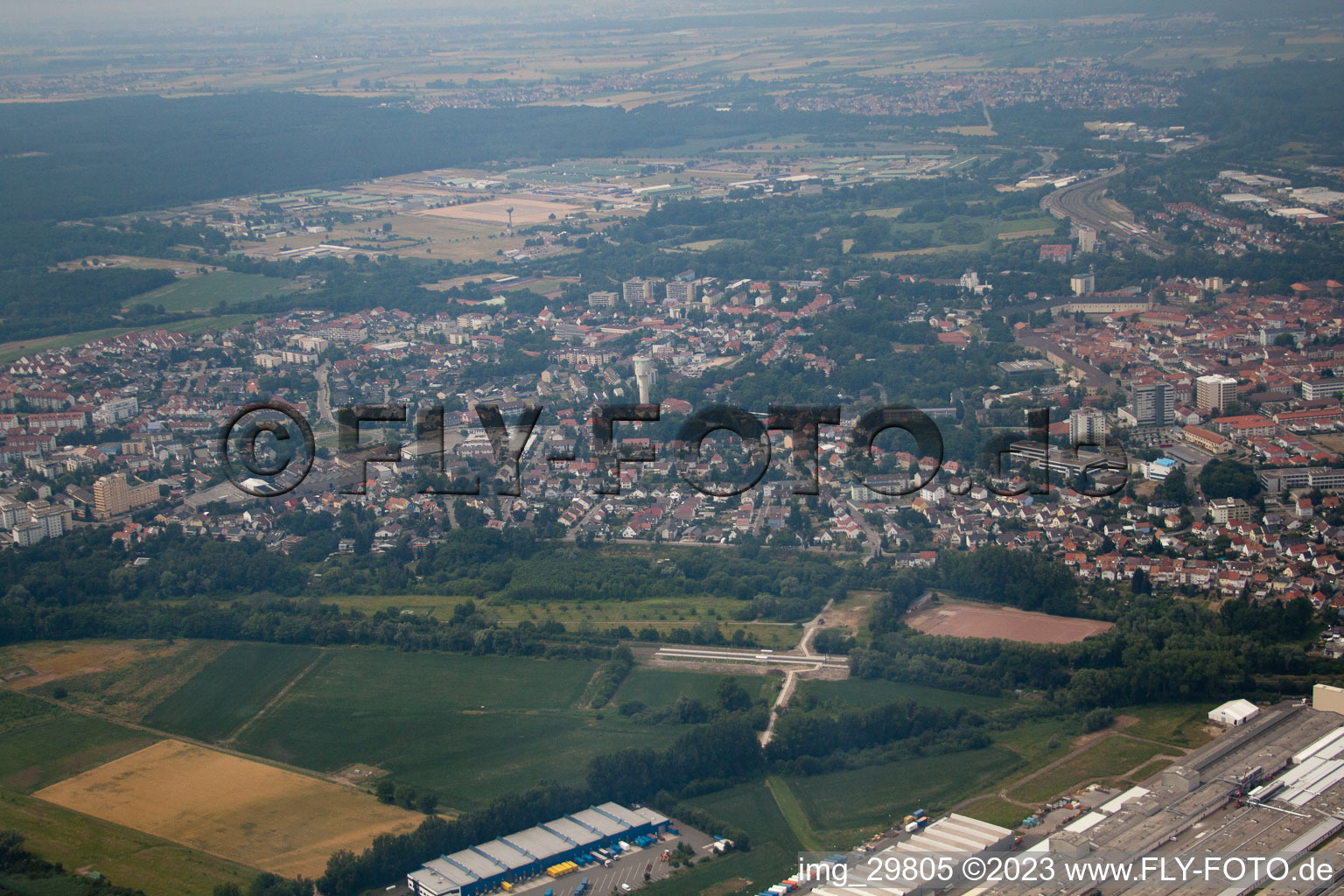 Luftaufnahme von Germersheim von Süden im Bundesland Rheinland-Pfalz, Deutschland