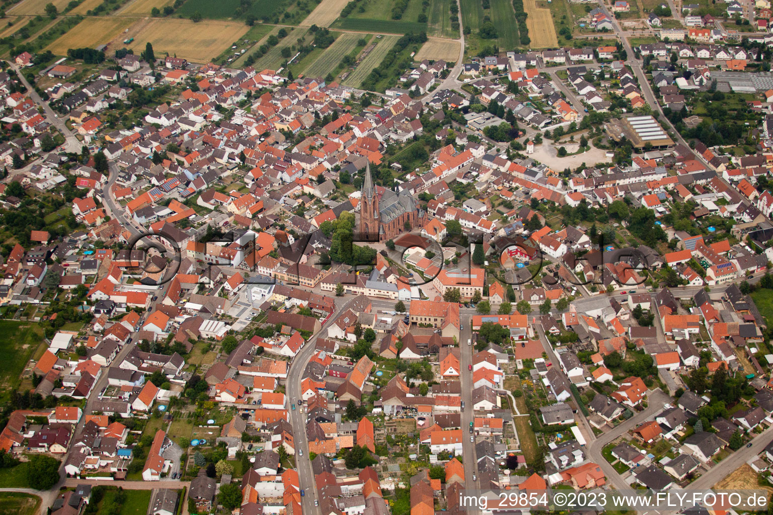 Ortsteil Rheinsheim in Philippsburg im Bundesland Baden-Württemberg, Deutschland von der Drohne aus gesehen