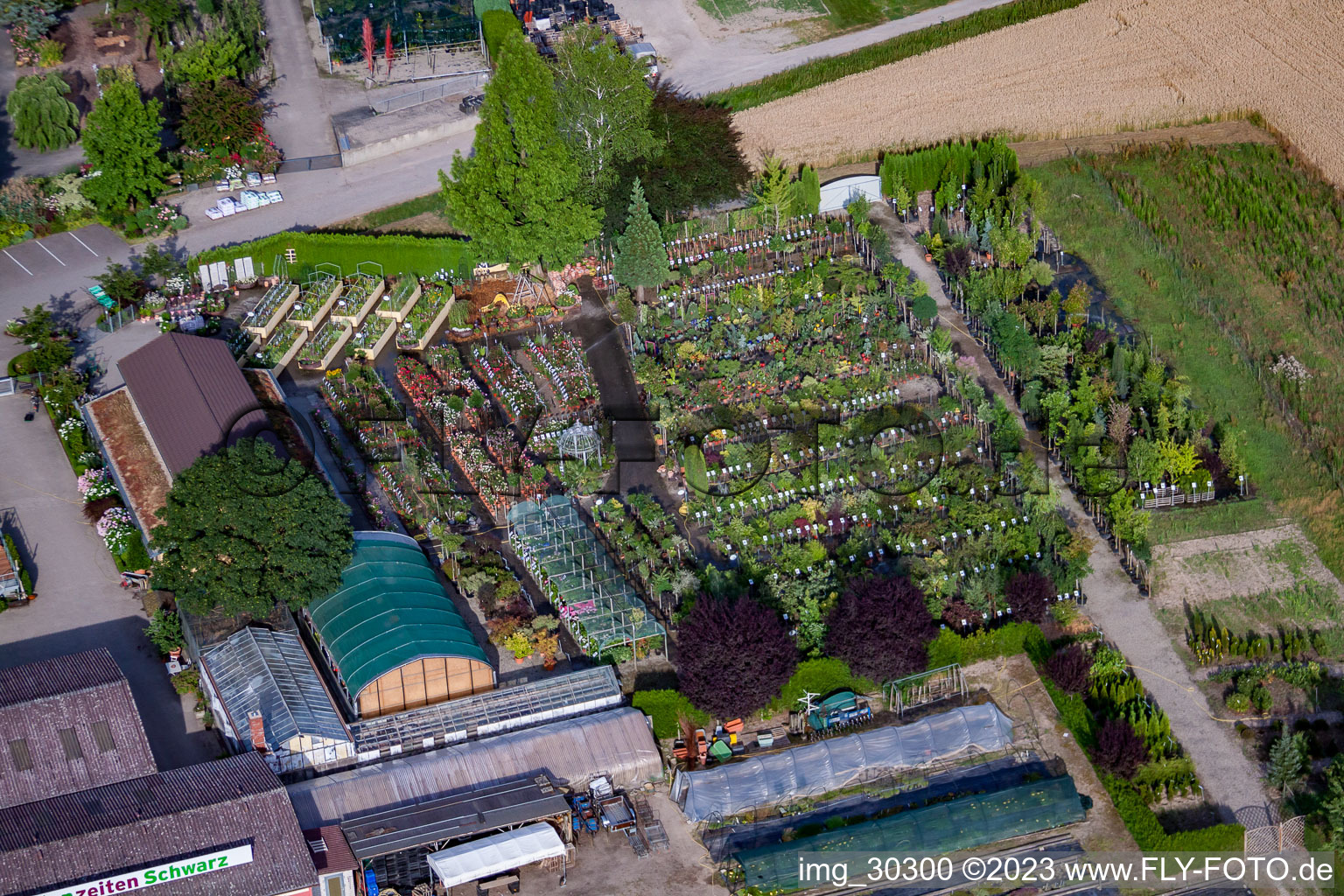 Gartenzeiten Schwarz im Ortsteil Bodersweier in Kehl im Bundesland Baden-Württemberg, Deutschland vom Flugzeug aus