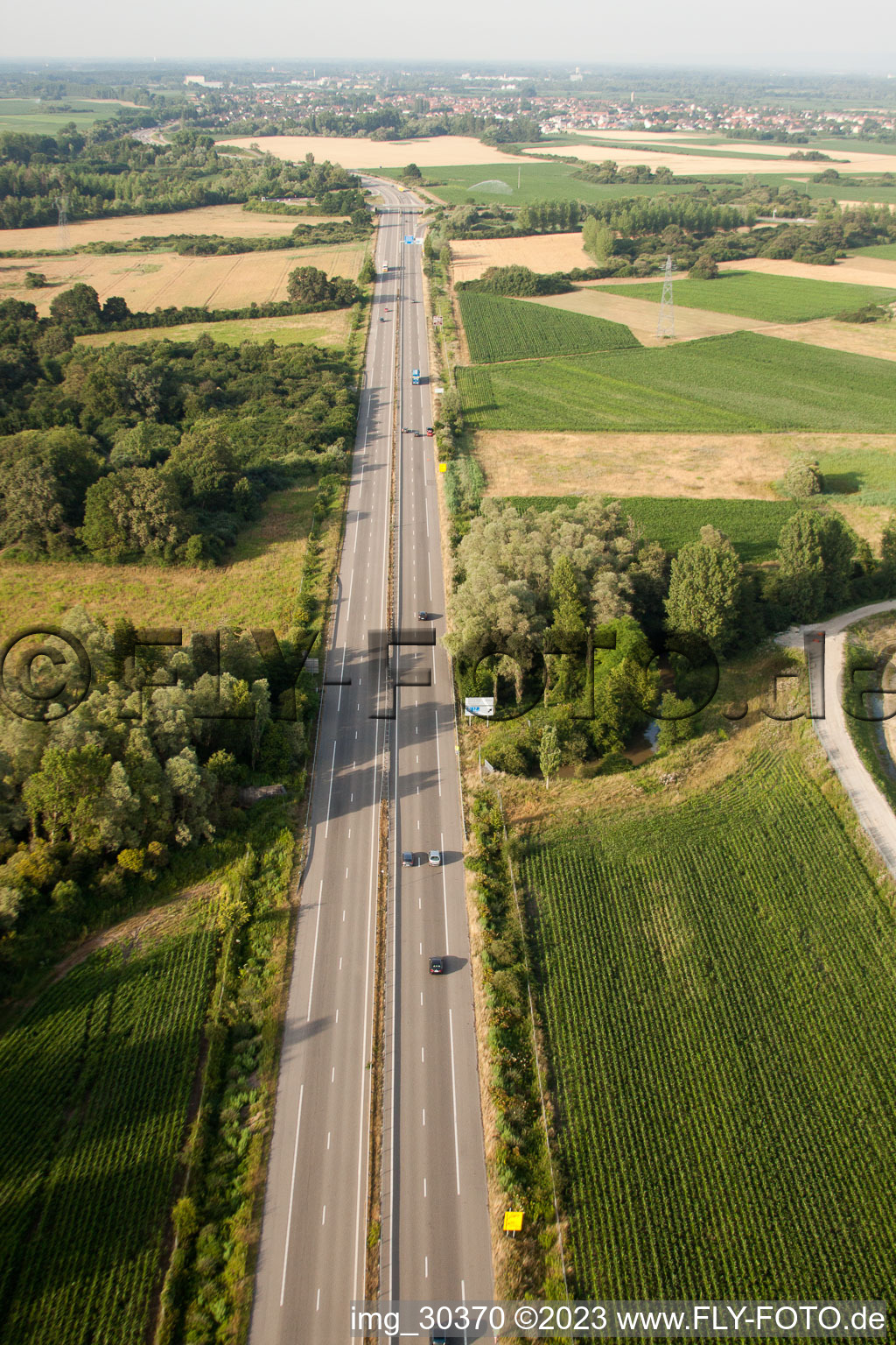 Luftbild von Gambsheim, Autobahn A35 im Bundesland Bas-Rhin, Frankreich