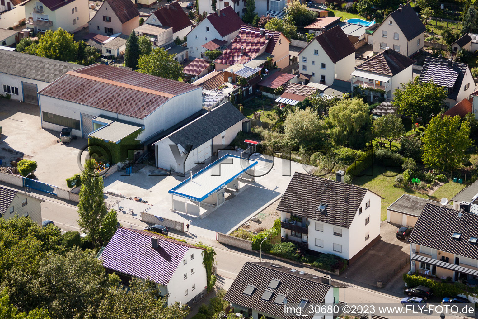 Luftaufnahme von Kandel, Elsässerstraße, Neuer Autowaschplatz im Bundesland Rheinland-Pfalz, Deutschland