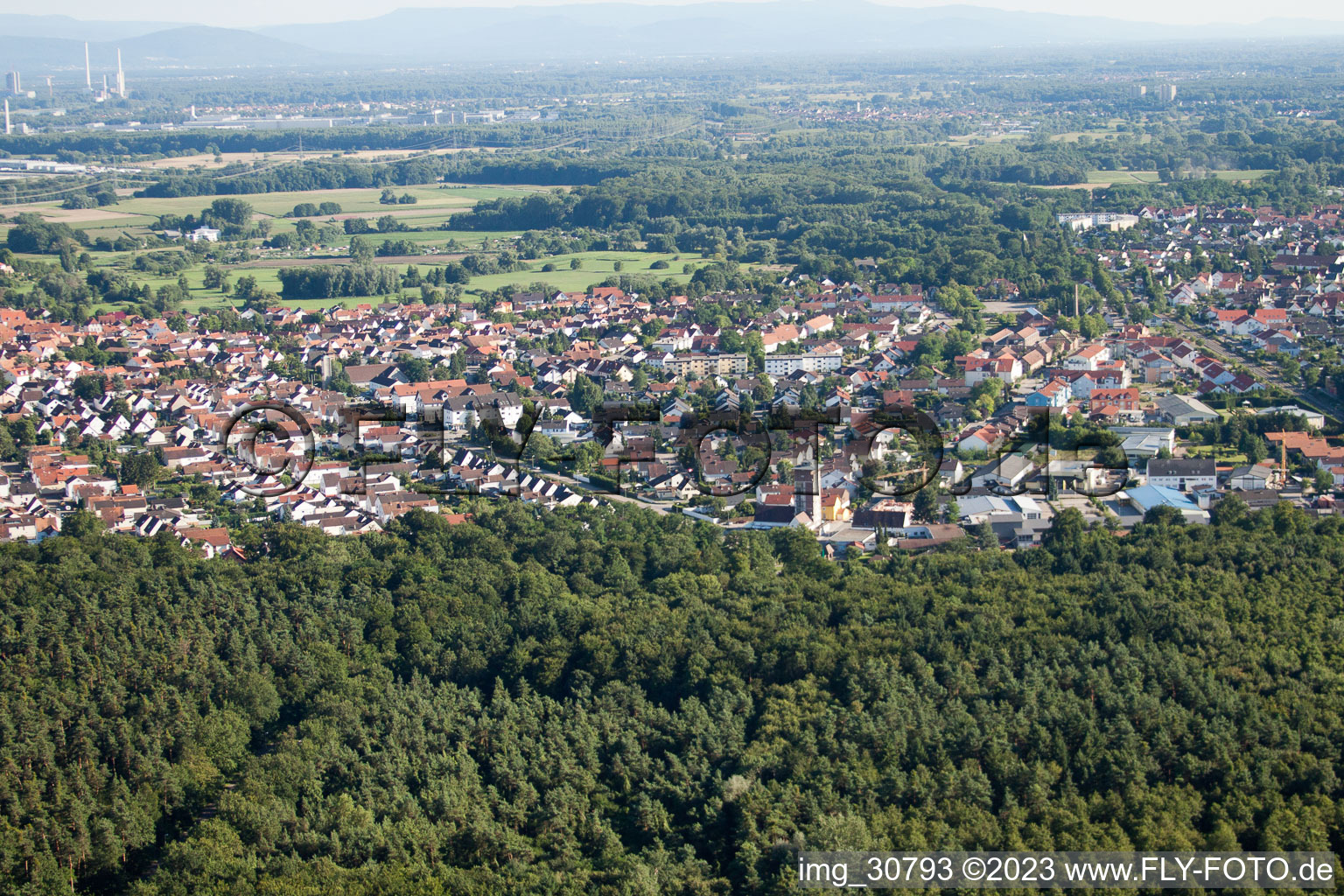 Schrägluftbild von Jockgrim von Norden im Bundesland Rheinland-Pfalz, Deutschland