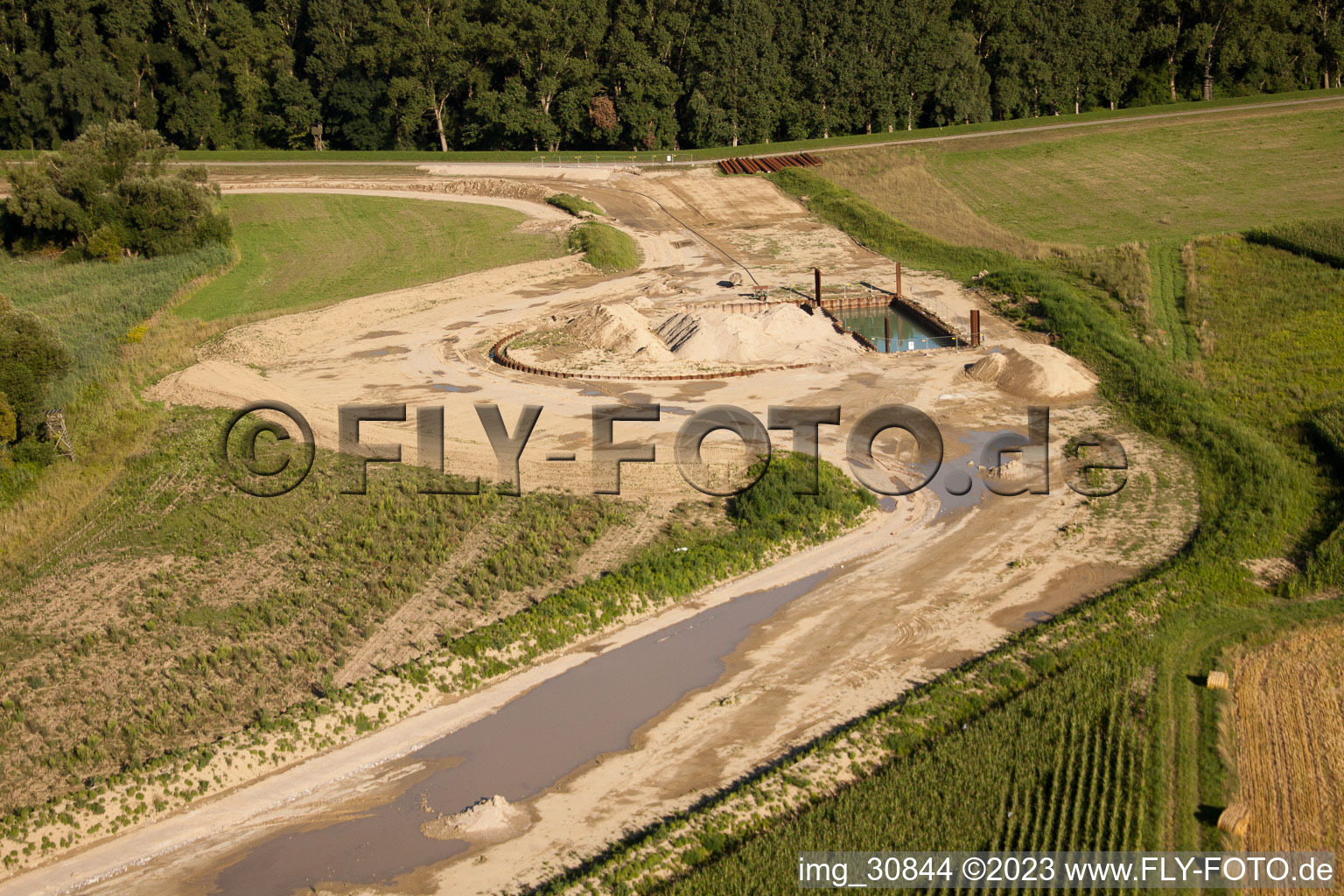 Neupotz, Polderbau im Bundesland Rheinland-Pfalz, Deutschland von der Drohne aus gesehen