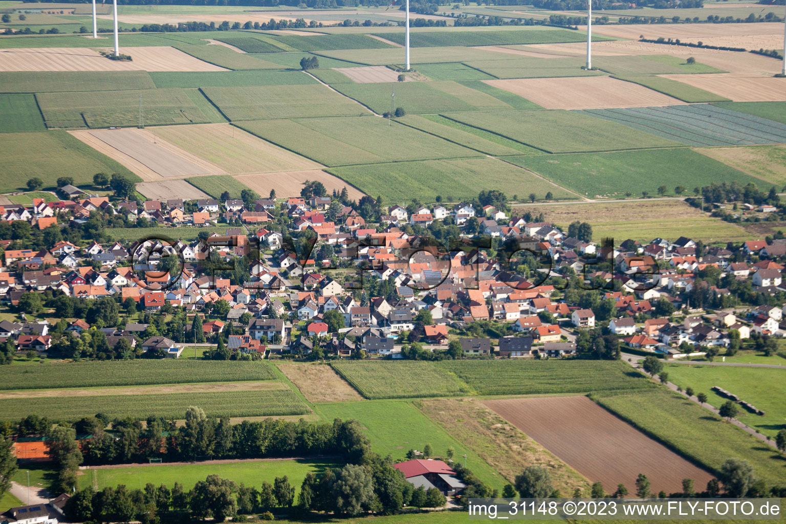 Luftaufnahme von Minfeld von Süden im Bundesland Rheinland-Pfalz, Deutschland