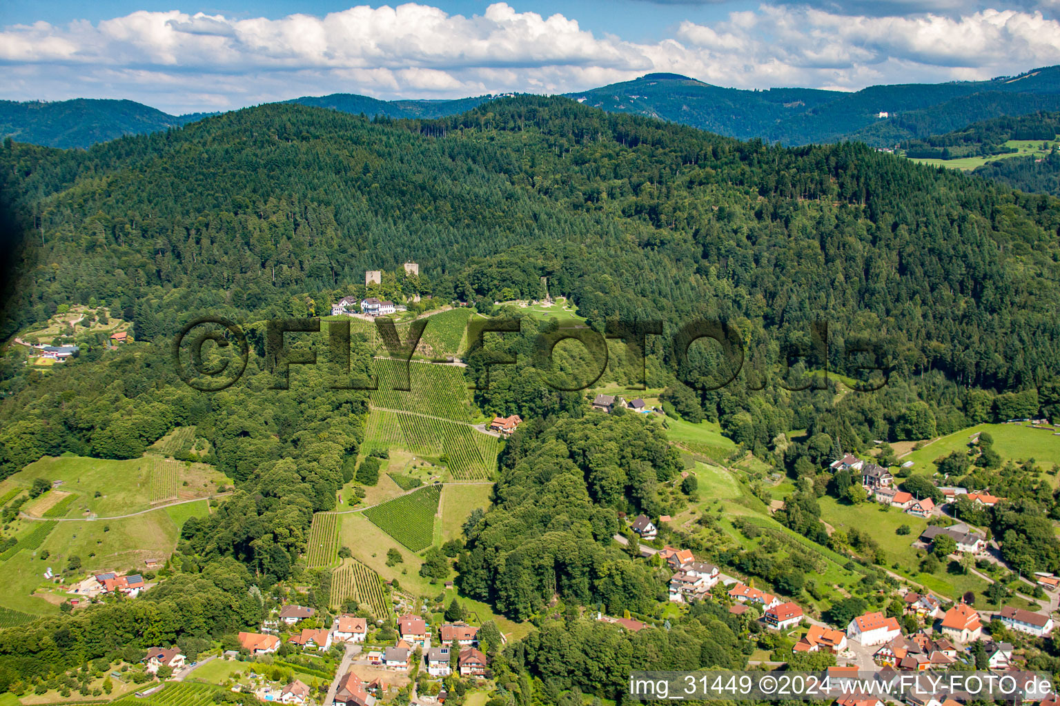 Schrägluftbild von Bühl, Burg Windeck im Ortsteil Riegel im Bundesland Baden-Württemberg, Deutschland