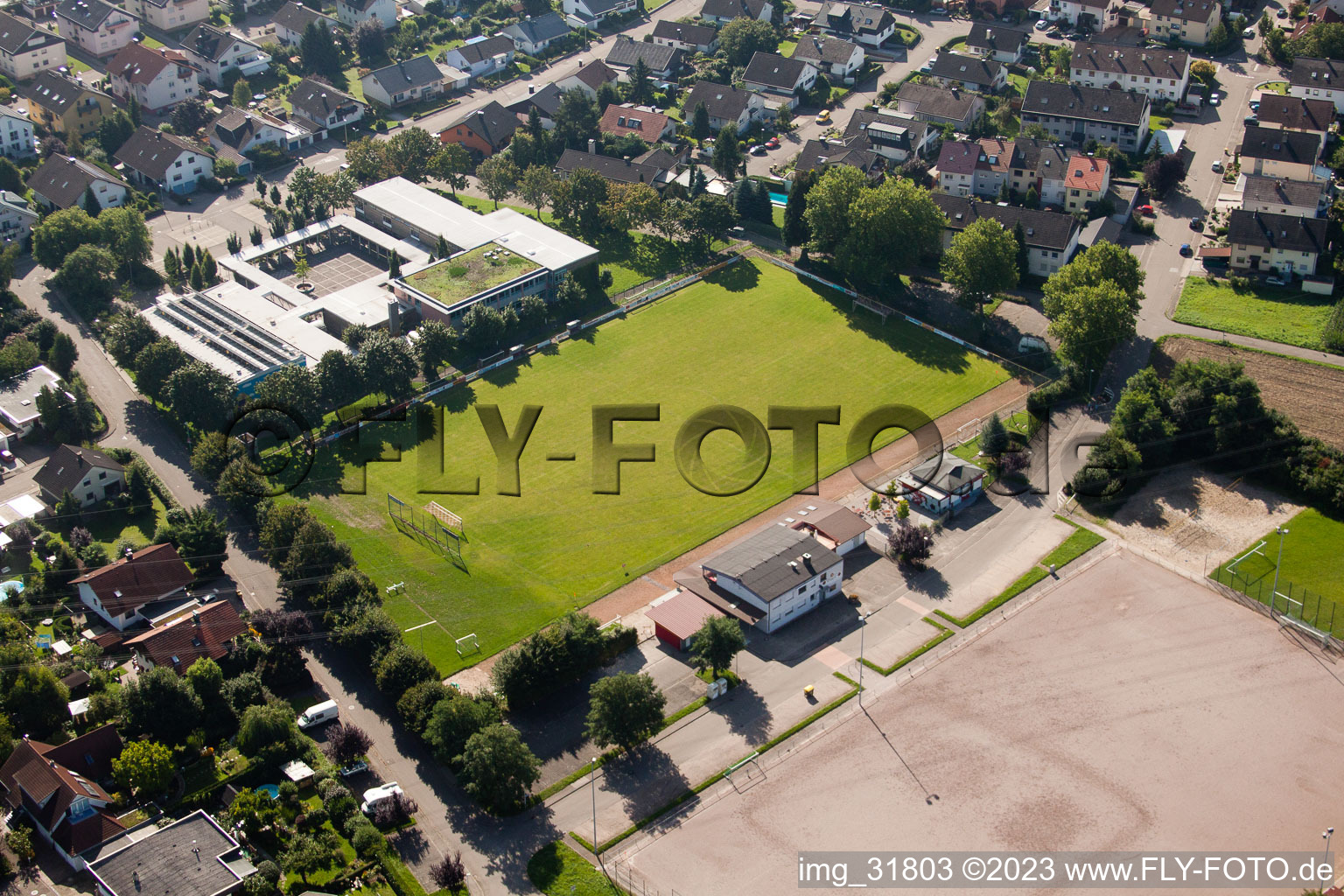 Vimbuch, Fussballplatz in Bühl im Bundesland Baden-Württemberg, Deutschland aus der Luft