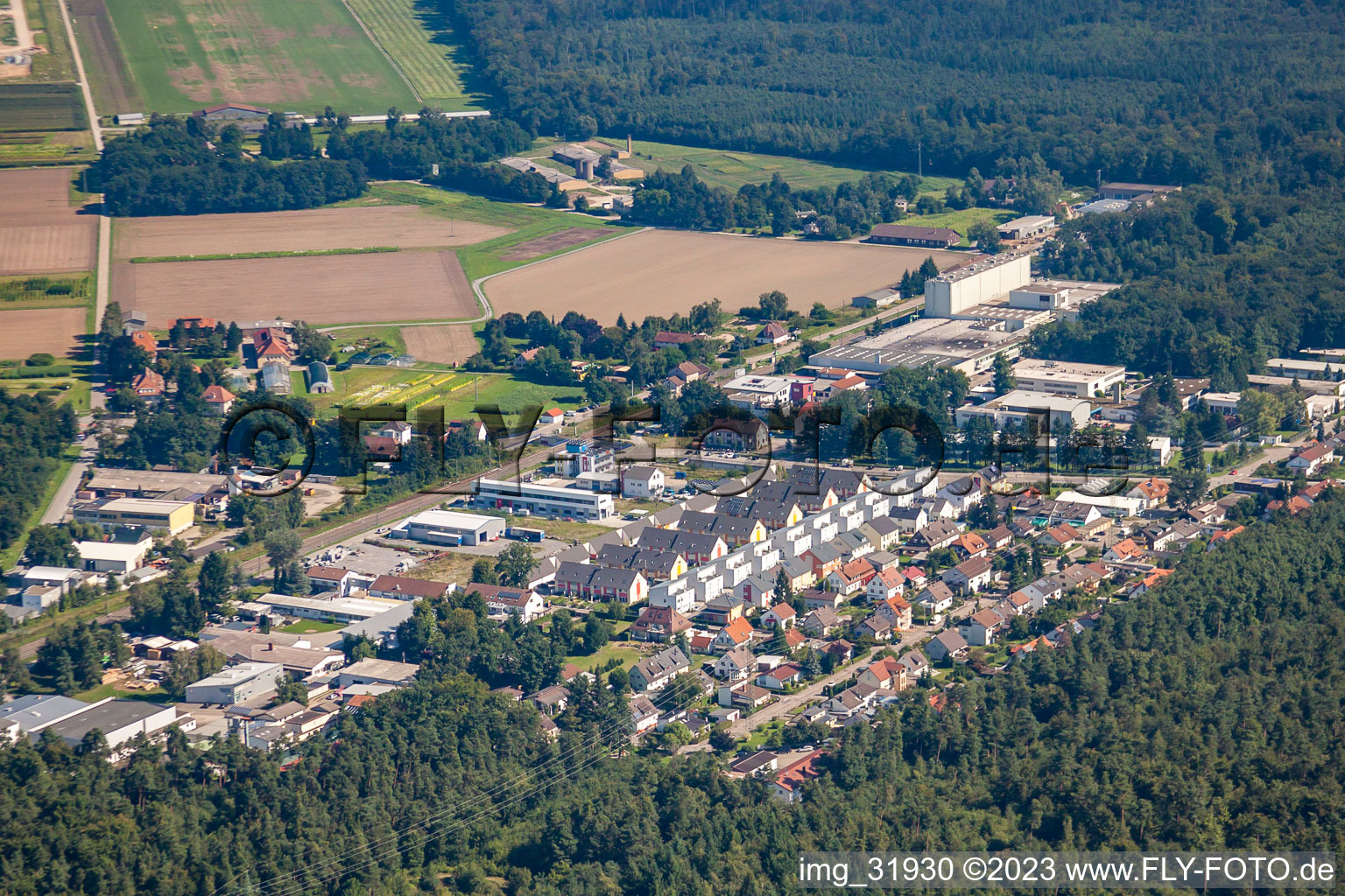Luftbild von Ortsteil Silberstreifen in Rheinstetten im Bundesland Baden-Württemberg, Deutschland